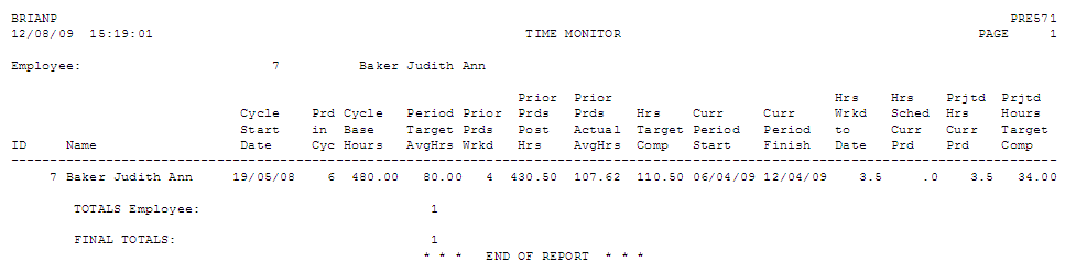 Time Monitor Report